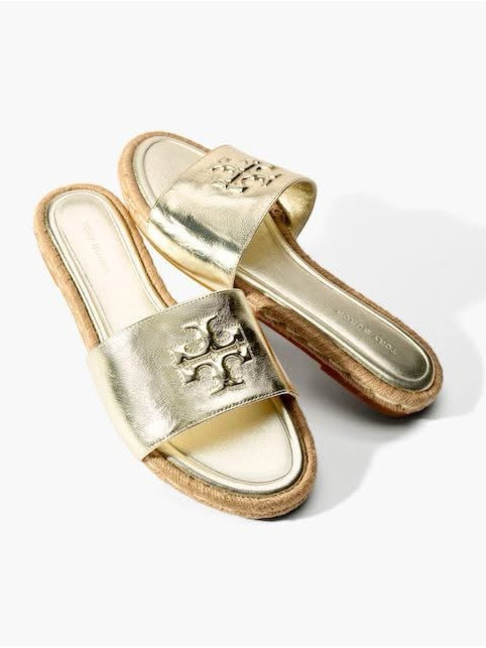 Tory Burch Metallic Gold Leather Slide Sandals